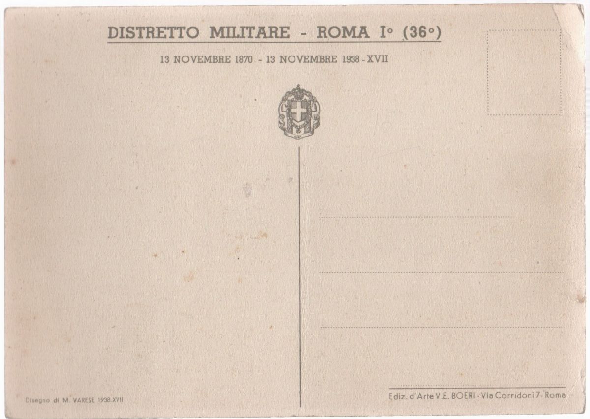 Cartolina originale Distretto Militare Roma I° (36°) "Se vuoi la pace prepara la guerra" 1938