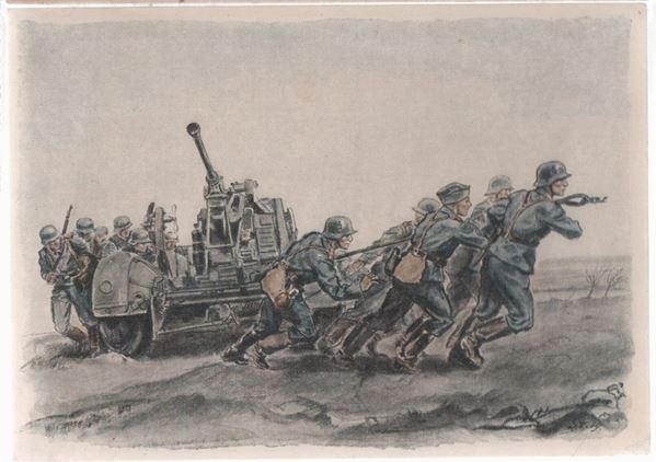 Original Flak propaganda postcard - Geschutz Wird in stellung gebracht, The anti-aircraft is brought into position