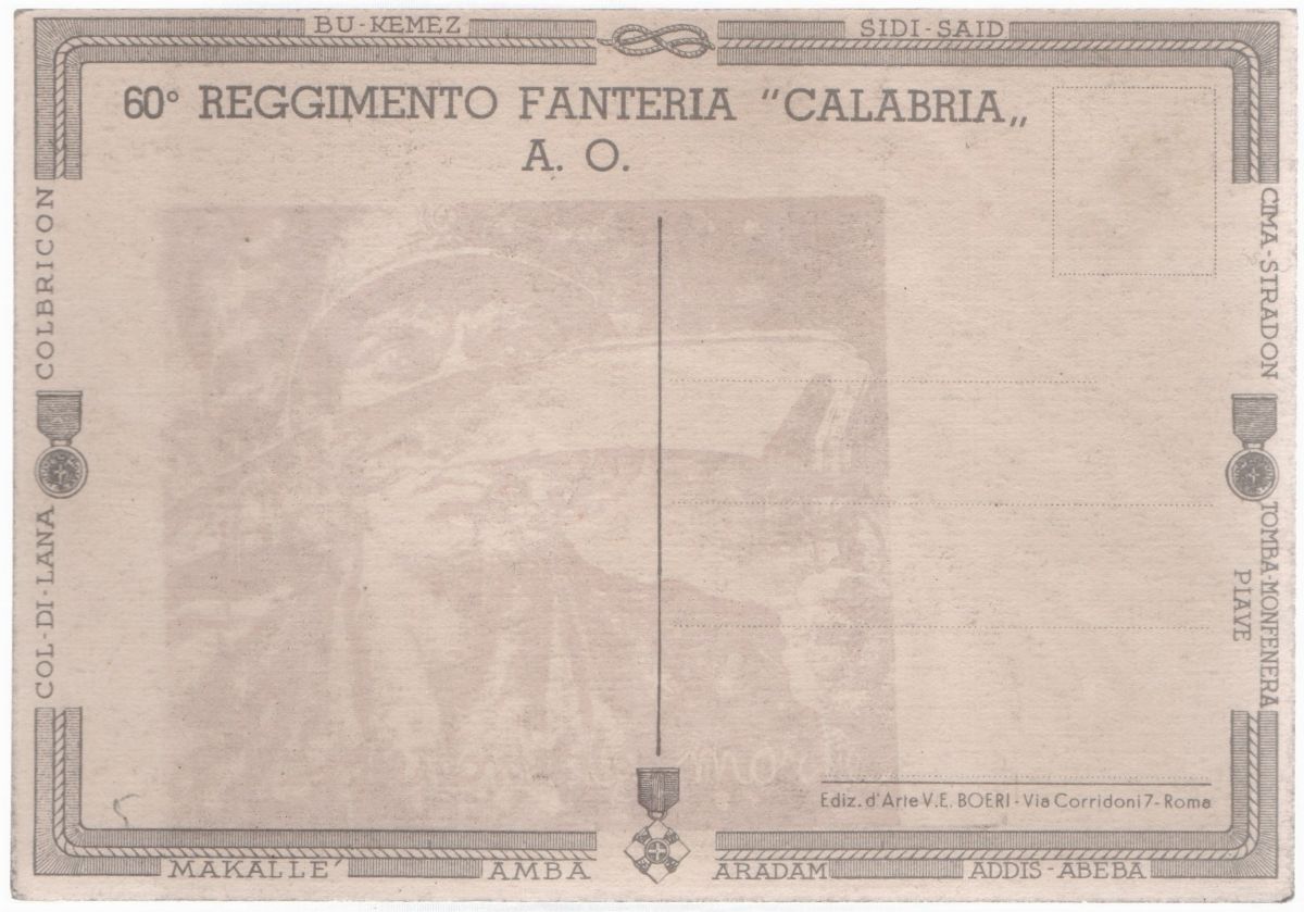 Cartolina originale coloniale 60° reggimento "Calabria"