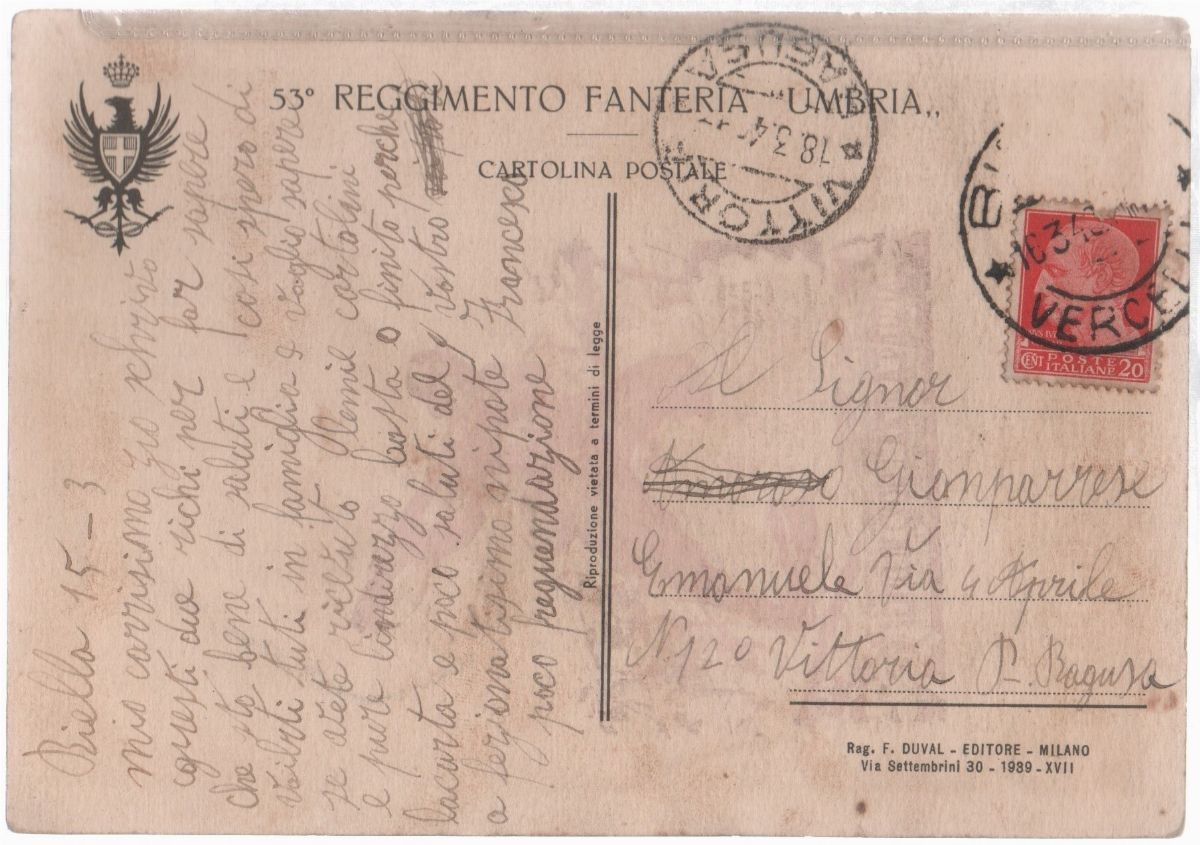 Cartolina Originale 236° Reggimento Fanteria "umbria" Brigata Piceno