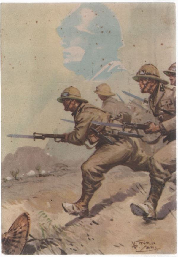 Original postcard by the historical office of the militia - Battalions CC.NN. A.O.I.