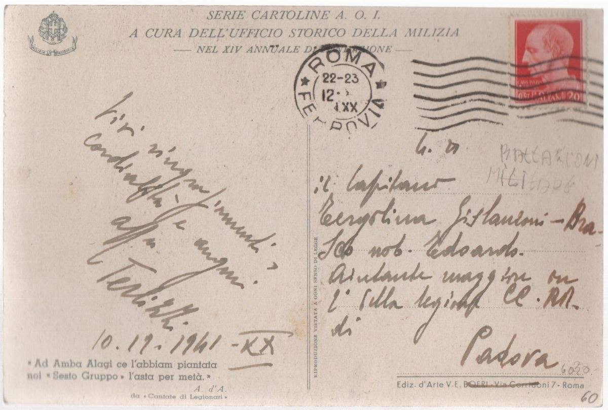 Cartolina originale A.O.I. VI gruppo di battiglioni CC.NN. AMBA ALAGI 28/02/1936