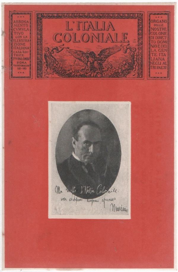 Rara cartolina di propaganda per la rivista mensile "L'Italia coloniale fondata nel 1924"
