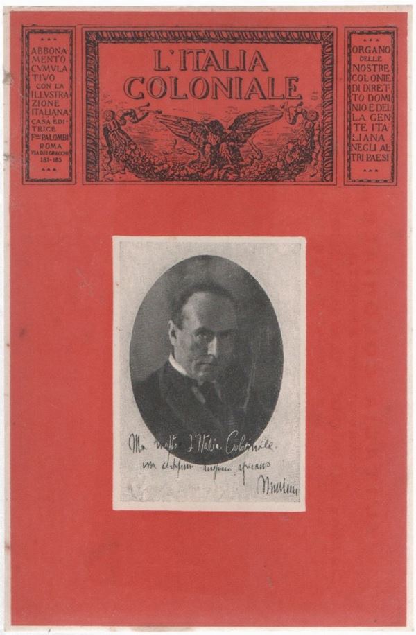 Rare propaganda postcard for the monthly magazine "Colonial Italy founded in 1924"