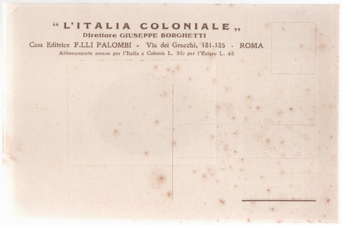 Rara cartolina di propaganda per la rivista mensile "L'Italia coloniale fondata nel 1924"