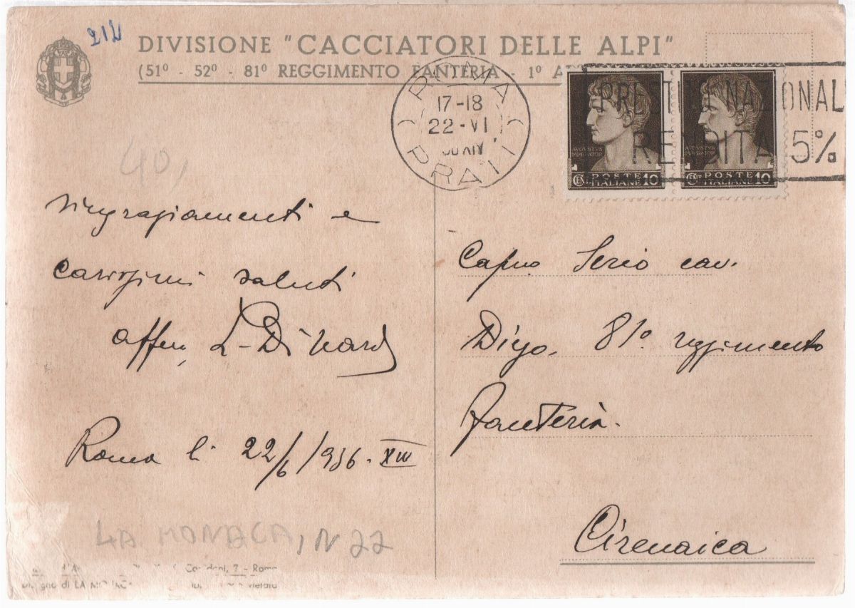 Cartolina Originale Dvisione "cacciatori delle Alpi"