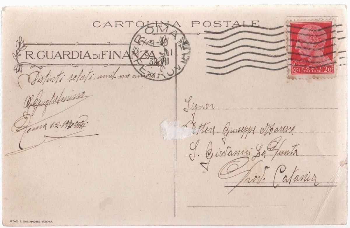 Cartolina Rara Guardia di Finanza 1930