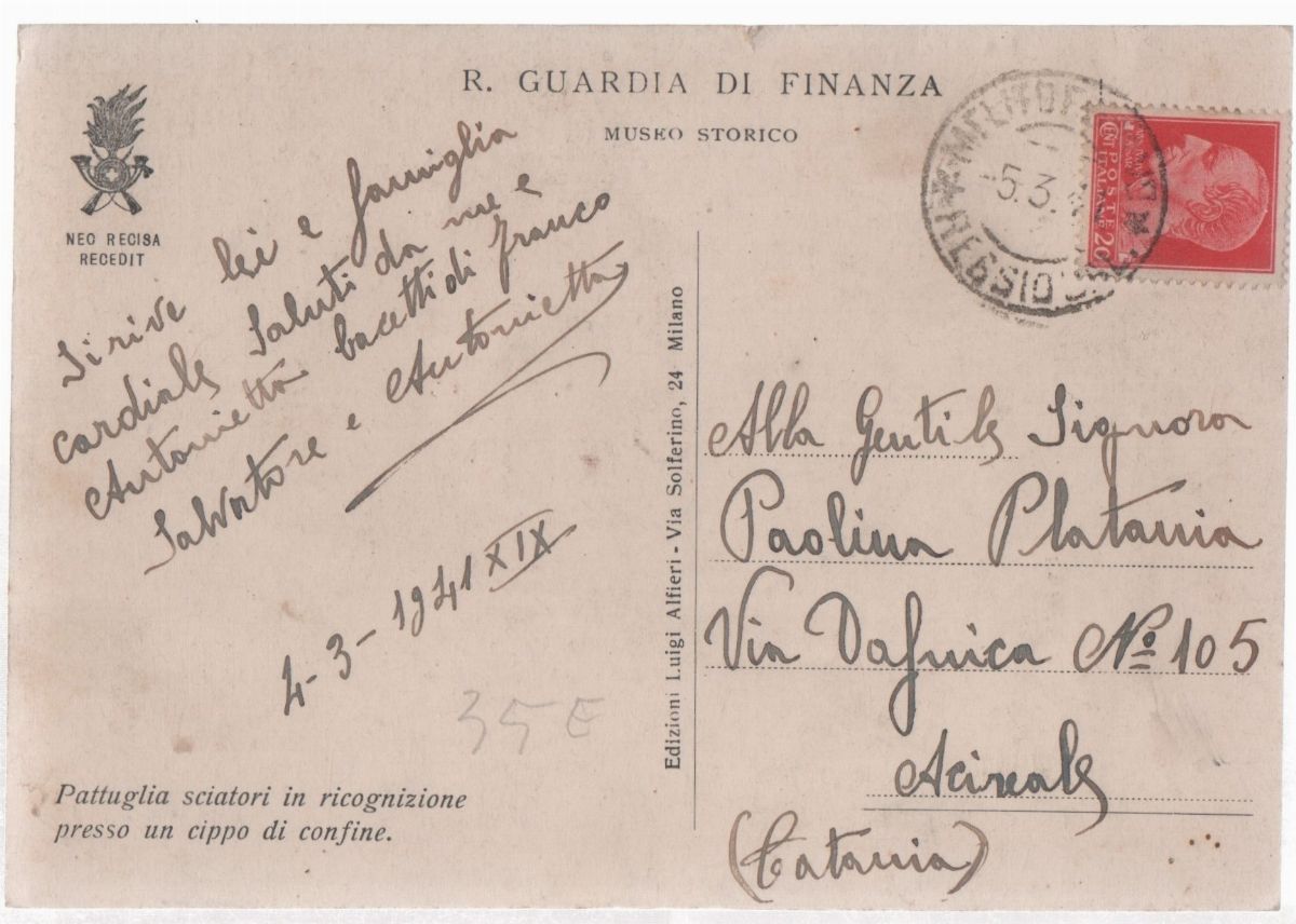 Cartolina fotografica rara Guardia di finanza pattuglia sciatori in ricognizione