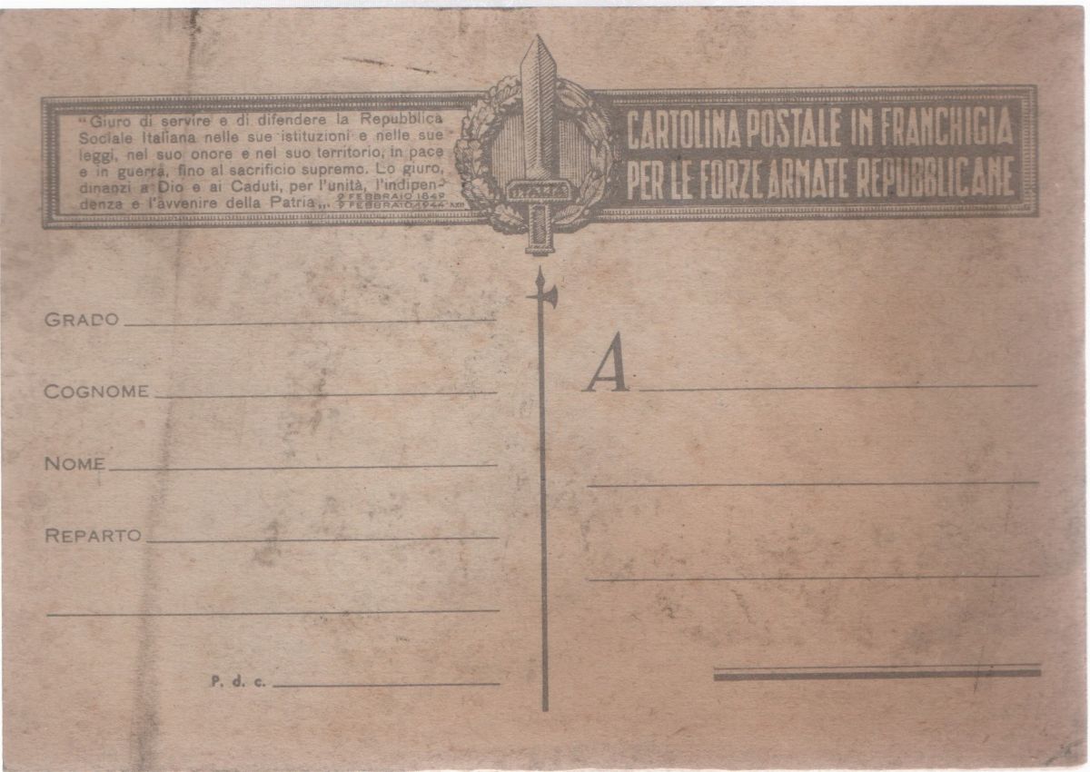 Cartolina Originale Forze Armate Repubblicane "pasca Piredda"