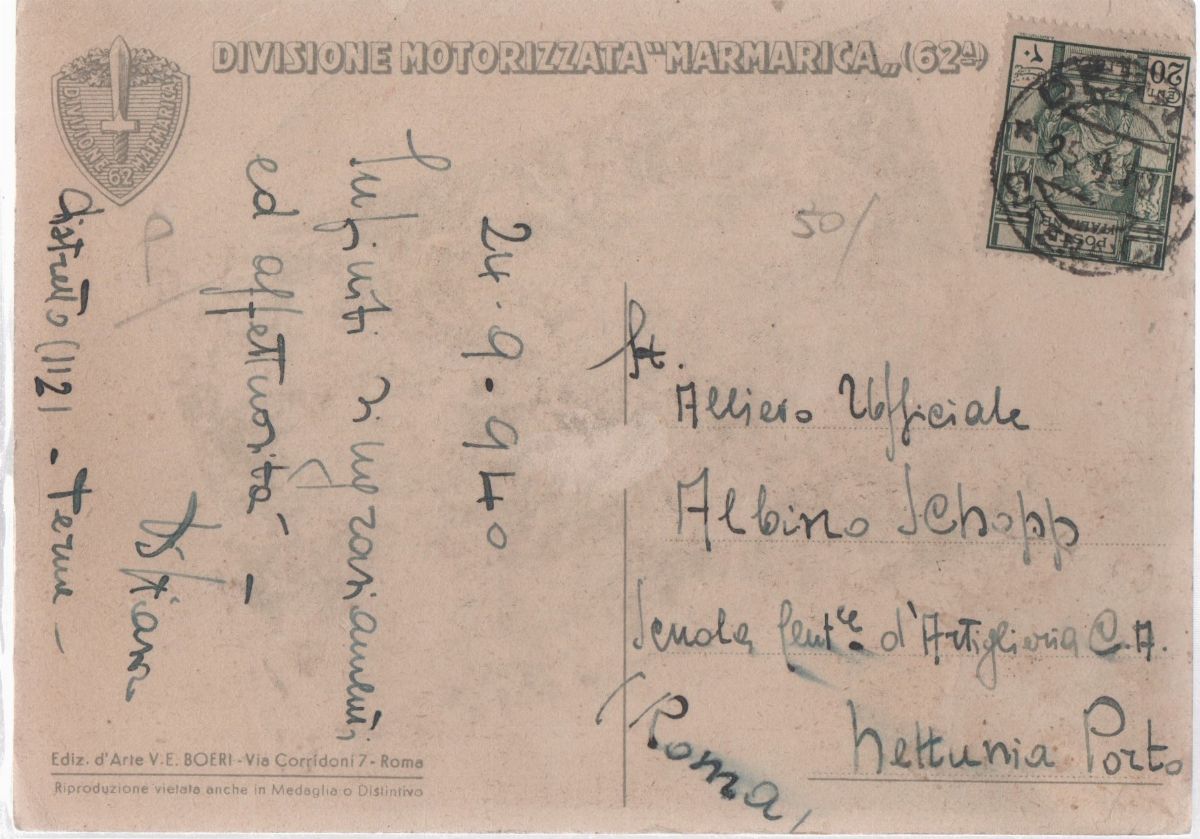 Cartolina Documento della 2 Guerra Mondiale