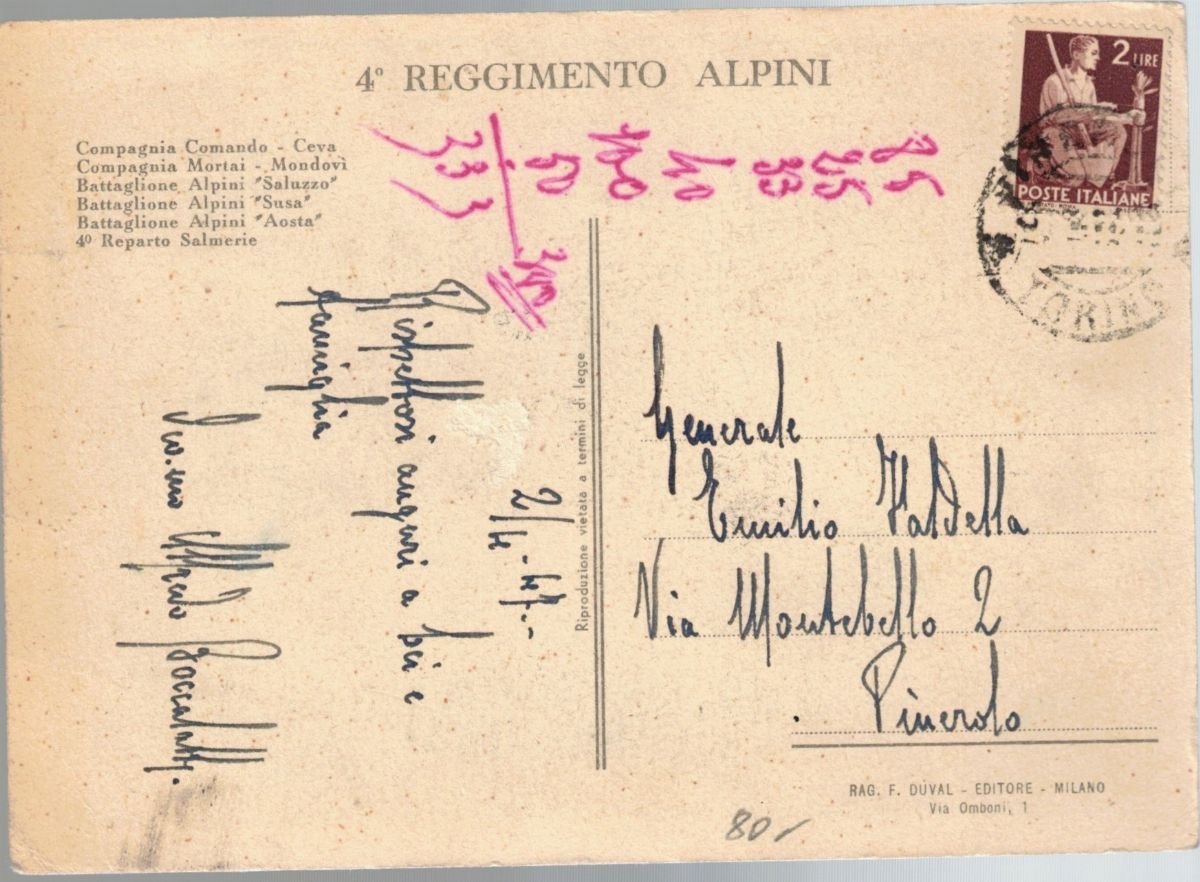 Cartolina IV Reggimento Alpini