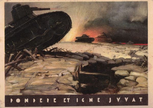 Cartolina originale reggimento carri armati- Pondere et igne juvant-