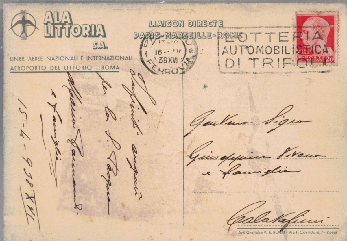 Cartolina originale ala Littoria S.A.