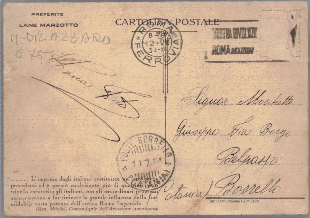 Cartolina originale crociera aerea del decennale Roma - Chicago - New York - Roma