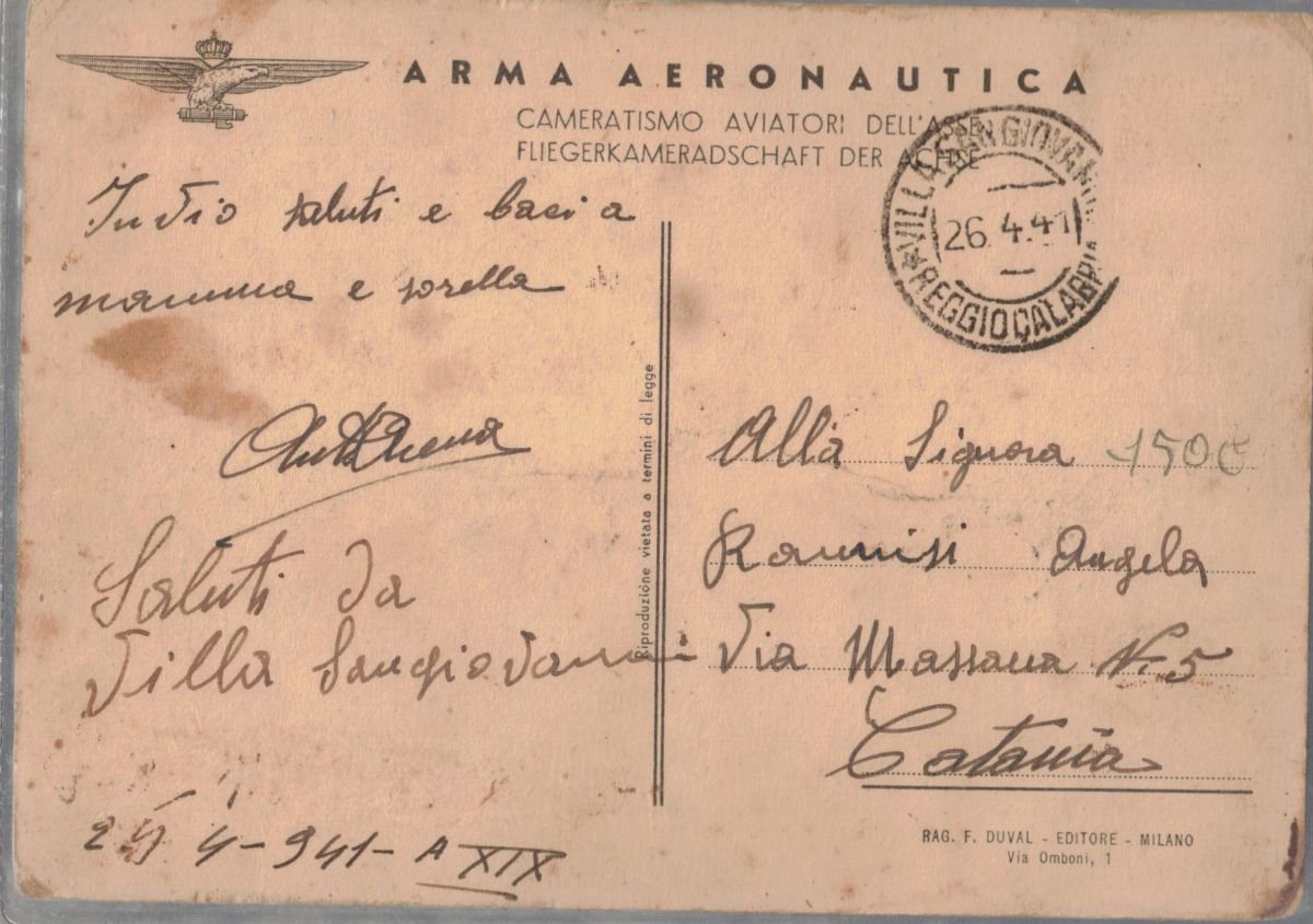 Rara cartolina arma aeronautica cameratismo aviatori dell'asse