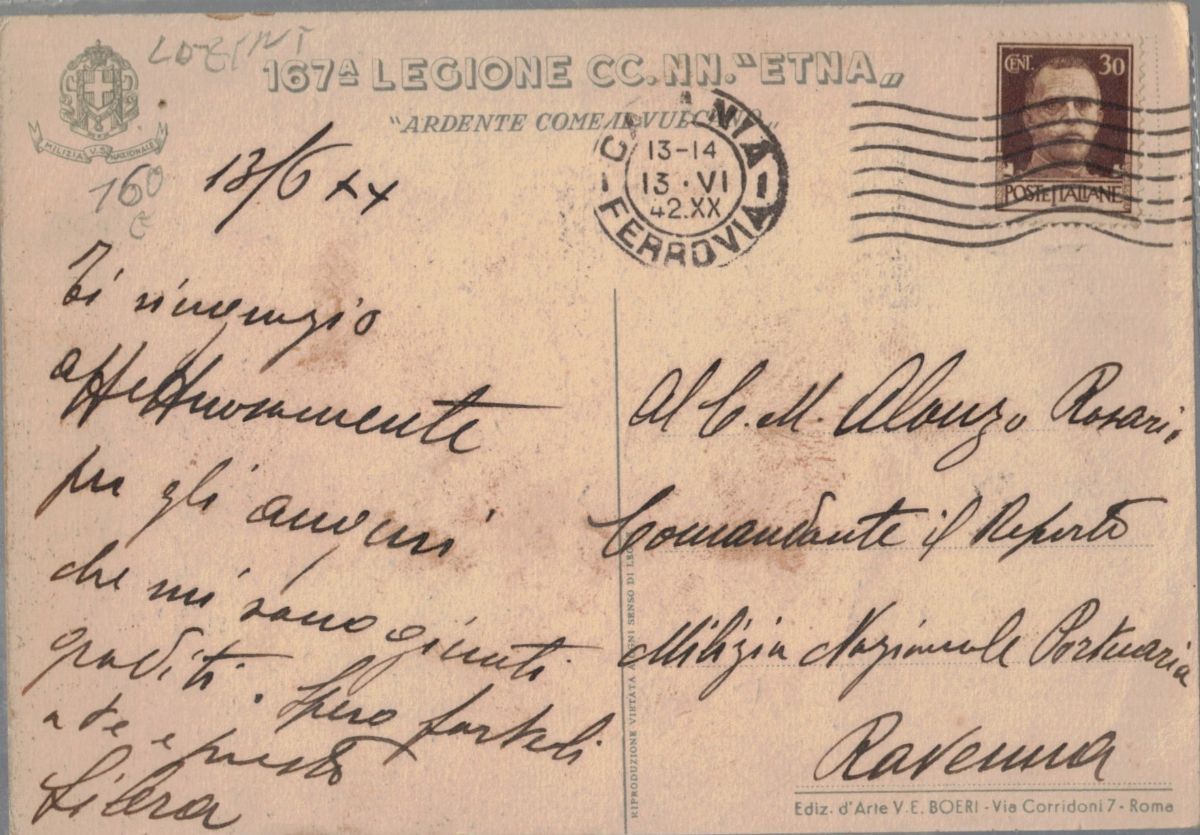 Cartolina originale 167a leggione CC.NN. "ETNA"
