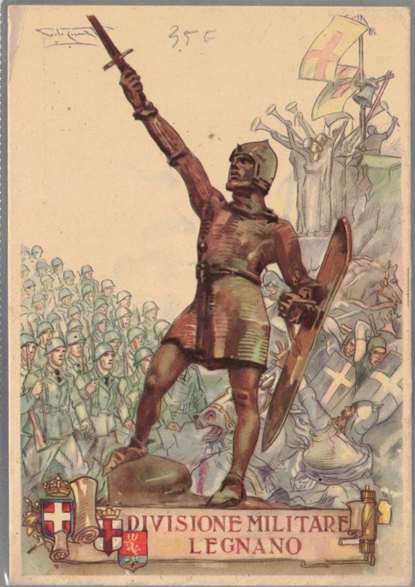 Cartolina divisione militare propaganda di Legnano