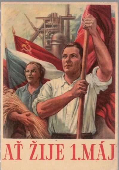 Cartolina Originale Propaganda- Vivere 1 Maggio Liberazione Sovietica della Cecoslovacchia