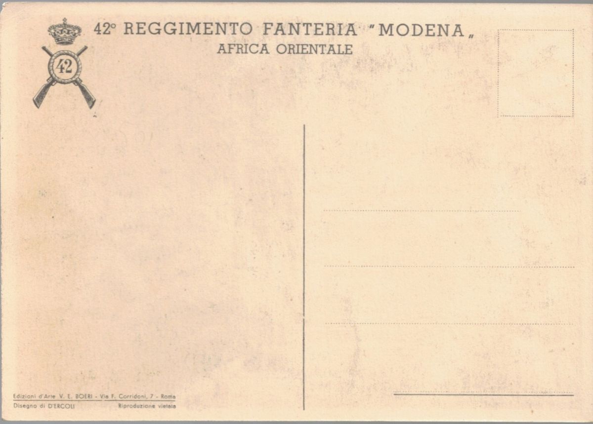 Cartolina Originale 42 Reggimento Fanteria "modena" Africa Orientale