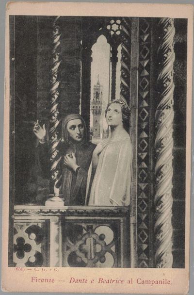 Cartolina Dante e Beatrice al Campanile