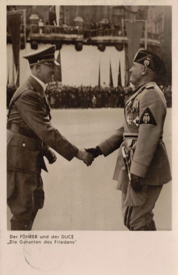 Original postcard Fuhrer and Duce, guarantors of the alliance in Buckeburg