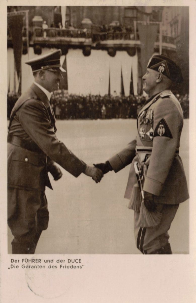 Cartolina originale Fuhrer e Duce garanti dell'alleanza a Buckeburg