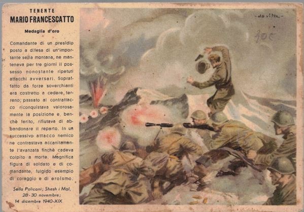 Cartolina originale M.O. medaglia d'oro Mario Francescatto, Battiglione alpini - Val Natisone
