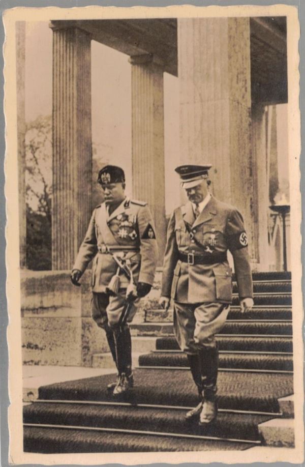 Original Mussolini and Hitler photographic postcard