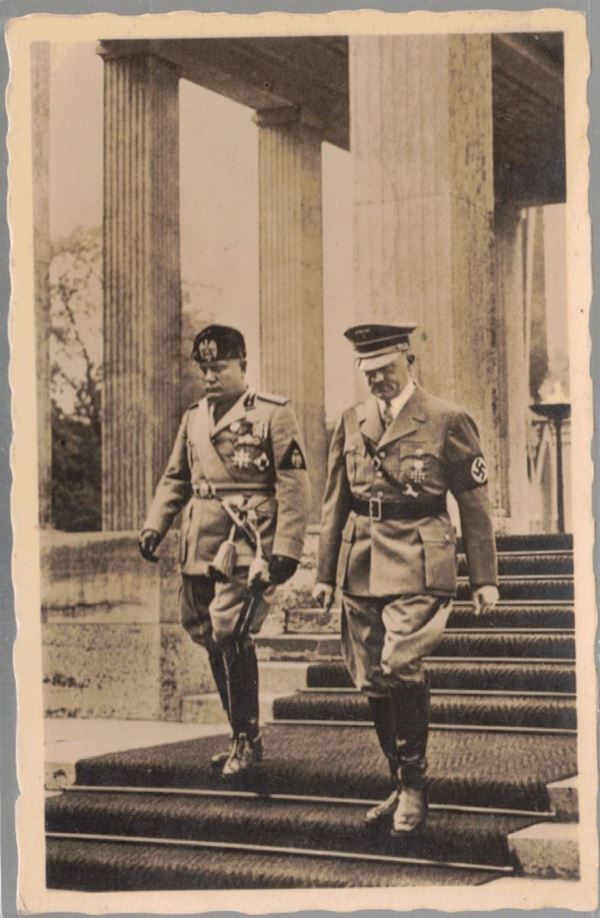 Cartolina fotografica originale Mussolini e Hitler