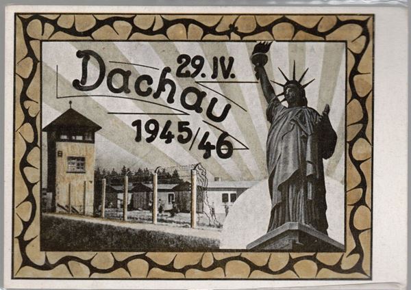 Cartolina memoriale commemorativa Dachau 29 IV 1945-46