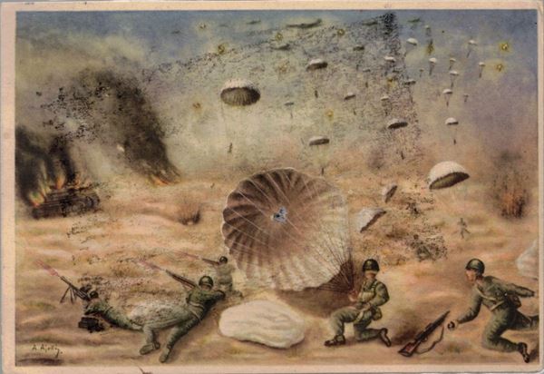 Original military paratroopers body postcard