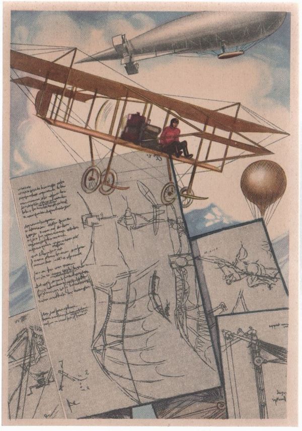 Cartolina militaria pionieri dell'aeronautica da Leonardo ai pionieri 1939 serie 1 numero 2