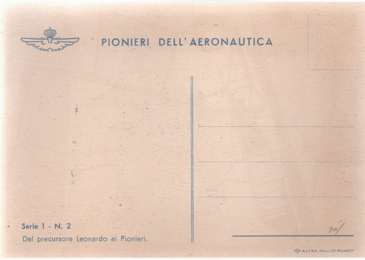 Cartolina Militaria Pionieri Dell'aeronautica da Leonardo ai Pionieri 1939 Serie 1 Numero 2
