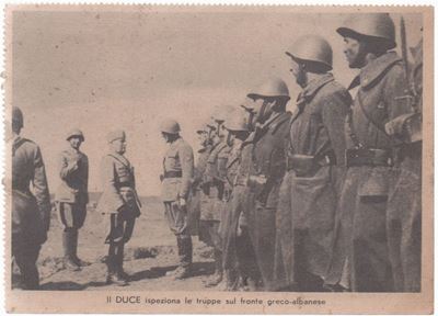 Cartolina Originale Propaganda a Cura del P.n.f. - il Duce Ispeziona le Truppe del Fronte Greco -...