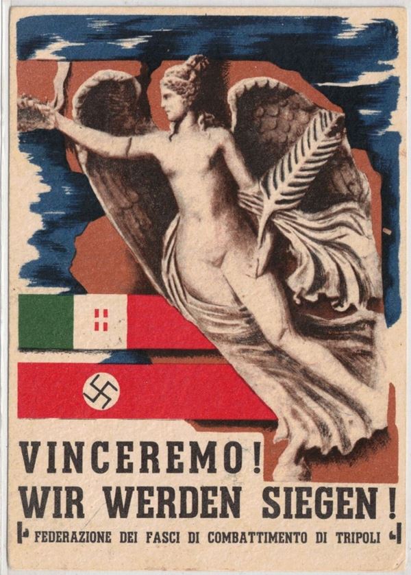 Cartlina originale P.N.F. federazione dei fasci di combattimento di Tripoli - Vinceremo!