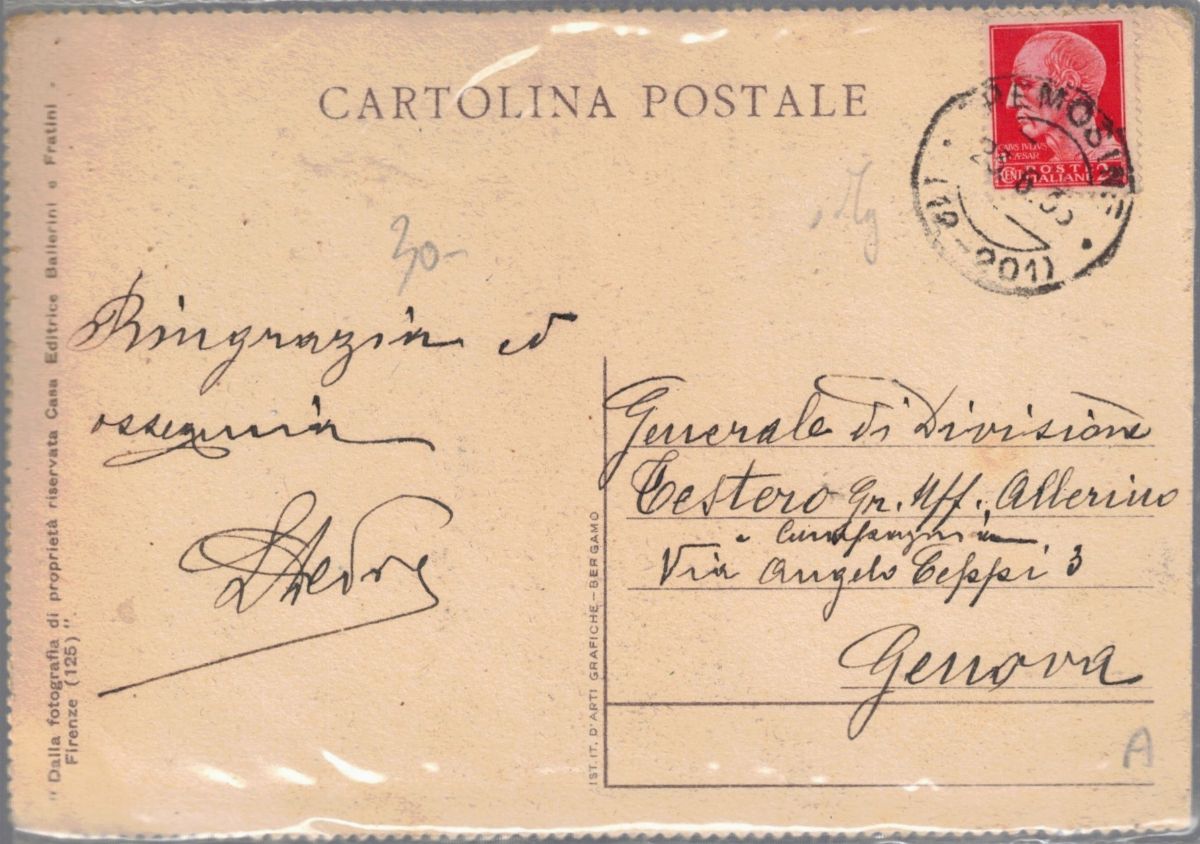 Cartolina originale dalla foto di Mussoli di Ballerini e Fratini - Firenze