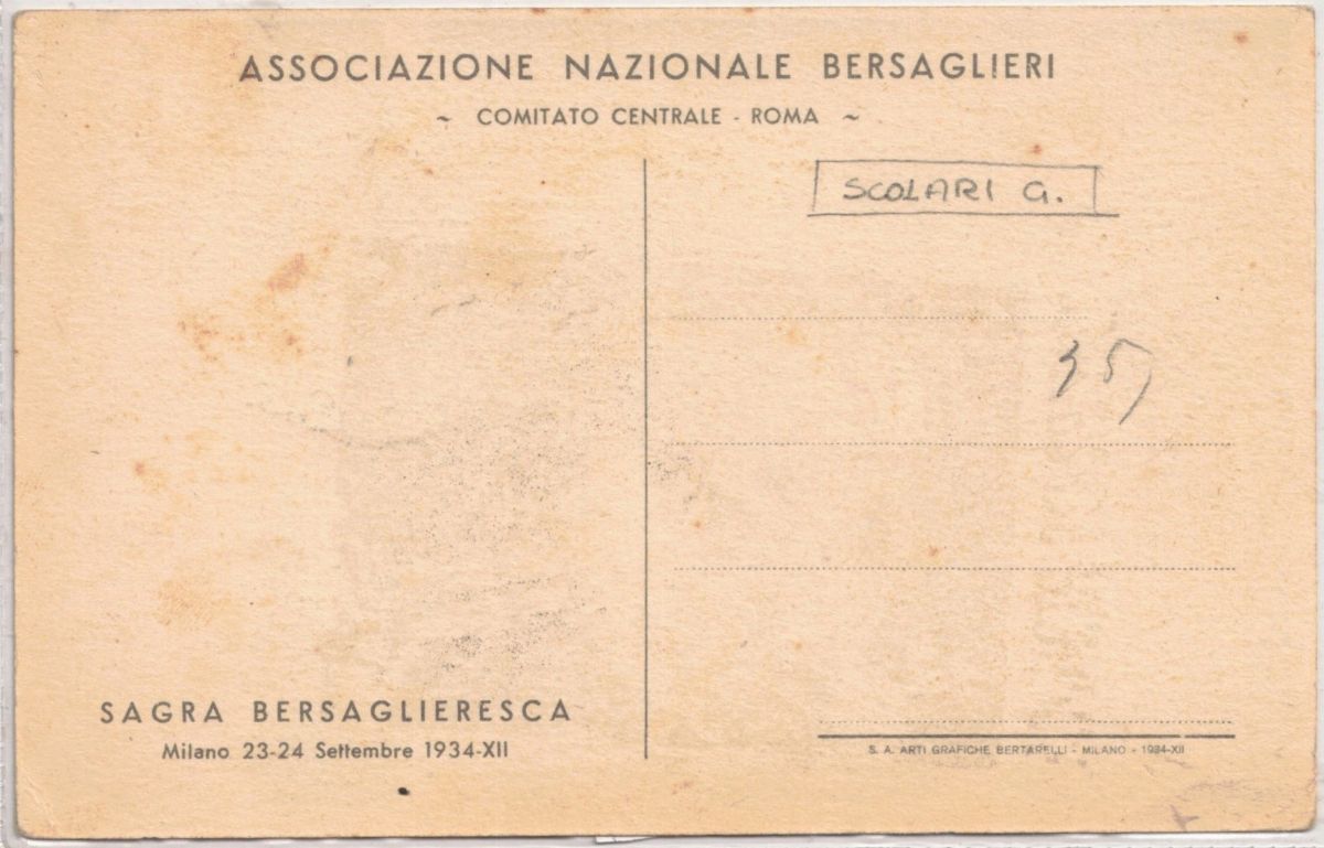 Cartolina originale associazione nazionale bersaglieri - comitato centrale Roma - adunata bersagl...