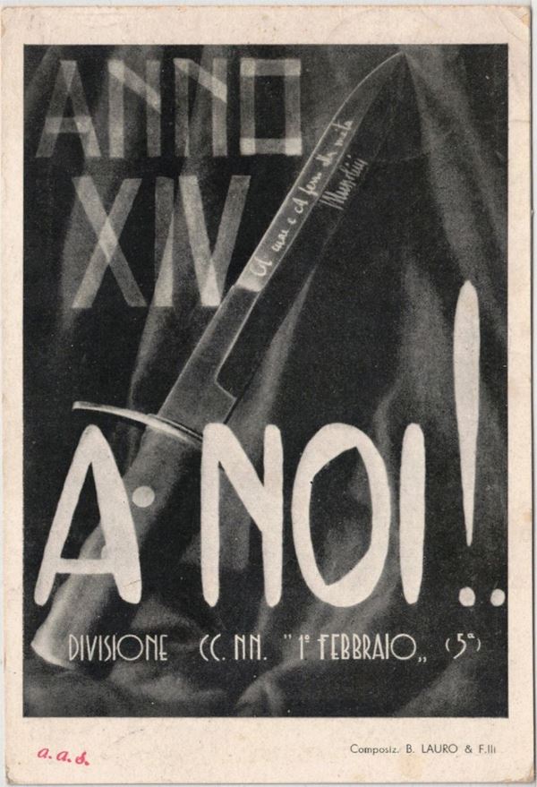 Rara cartolina anno XIV - a noi divisione CC:NN 1° febbraio