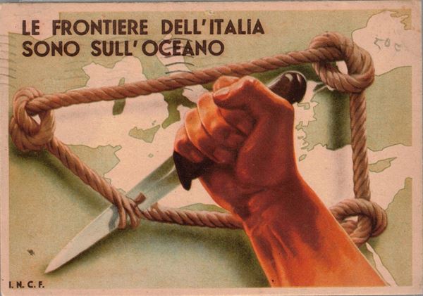 Rara cartolina originale le frontiere dell'Italia sono sull'oceano I.N.C.F.