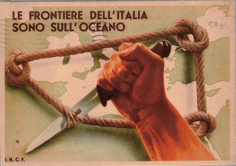 Rara Cartolina Originale le Frontiere Dell'italia Sono Sull'oceano I.n.C.f.
