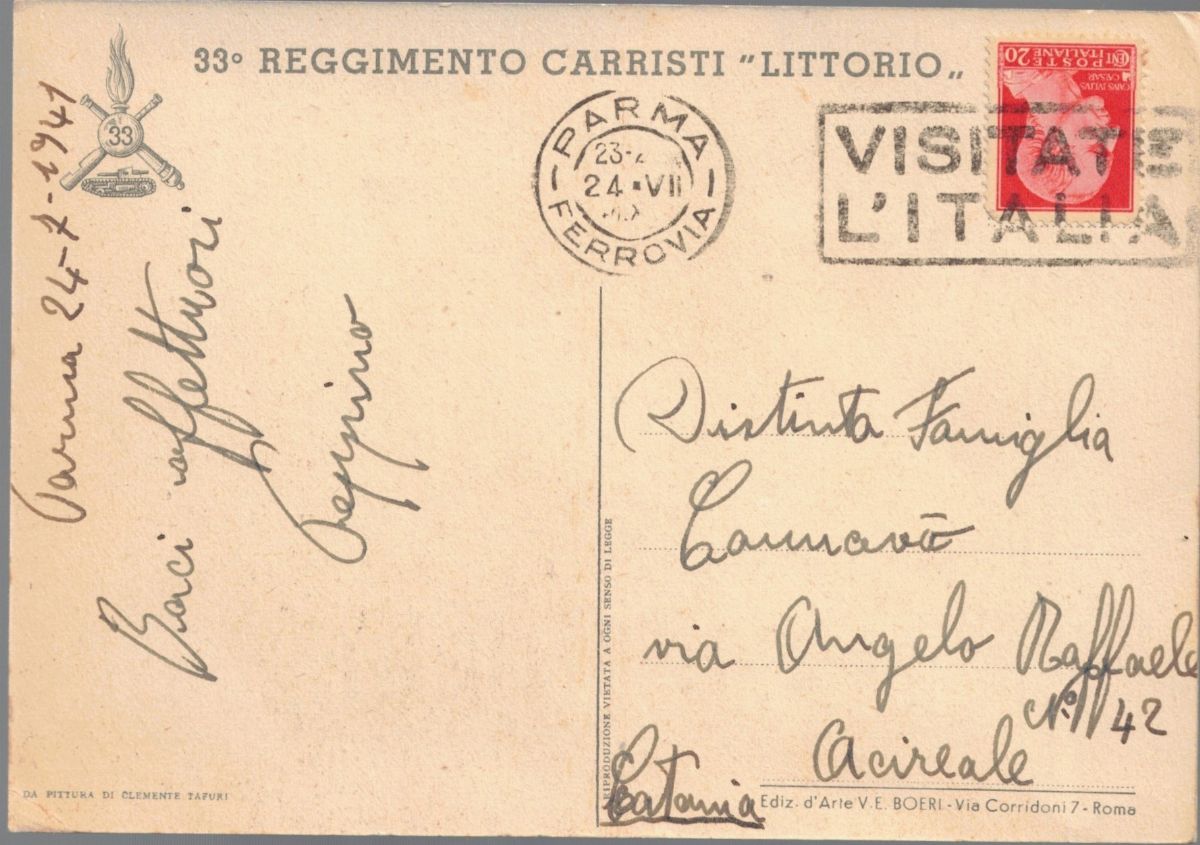 Cartolina Riginale 33° Reggimento Carristi "littorio"