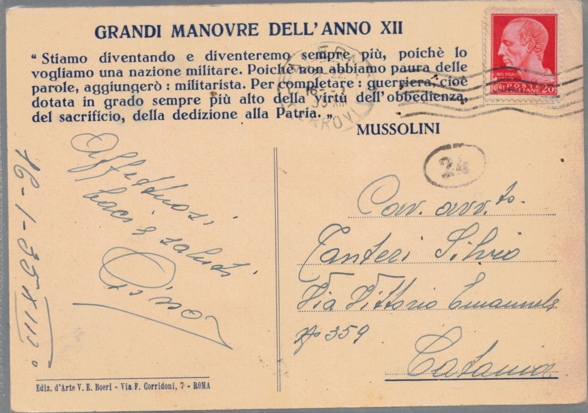 Rar cartolina originale grandi manovre dell'anno XII