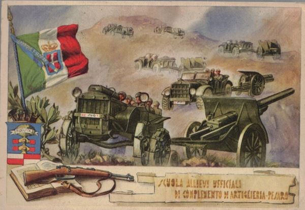 Original postcard school pupils officers of completion artillery Pesaro