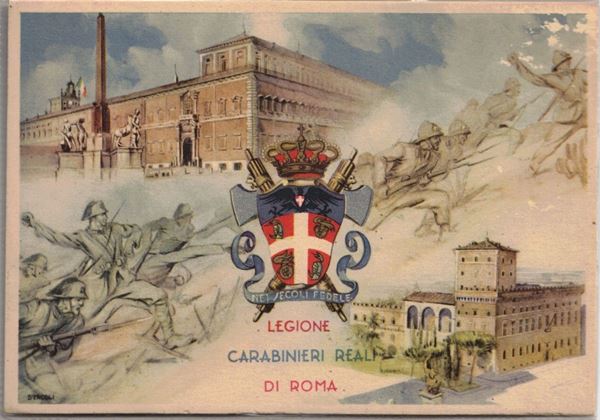 original postcard of the territorial legion of the royal carabinieri of Rome