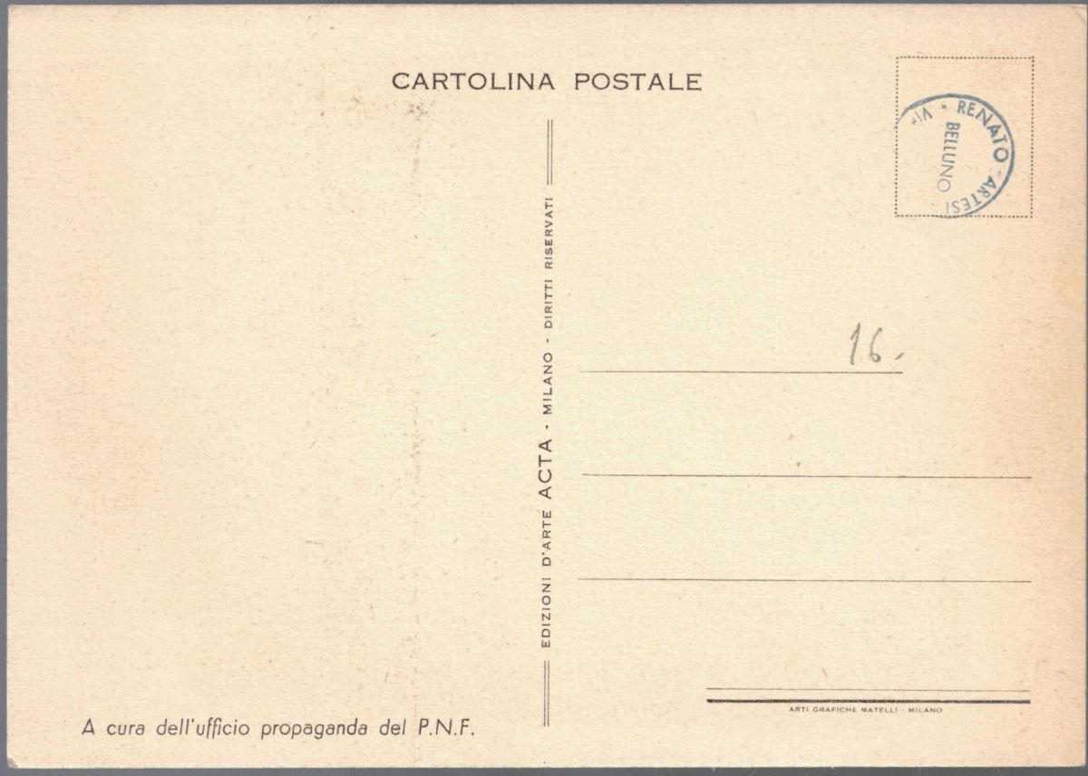 Cartolina originale propaganda fascista con il decalogo del fascista P.N.F.
