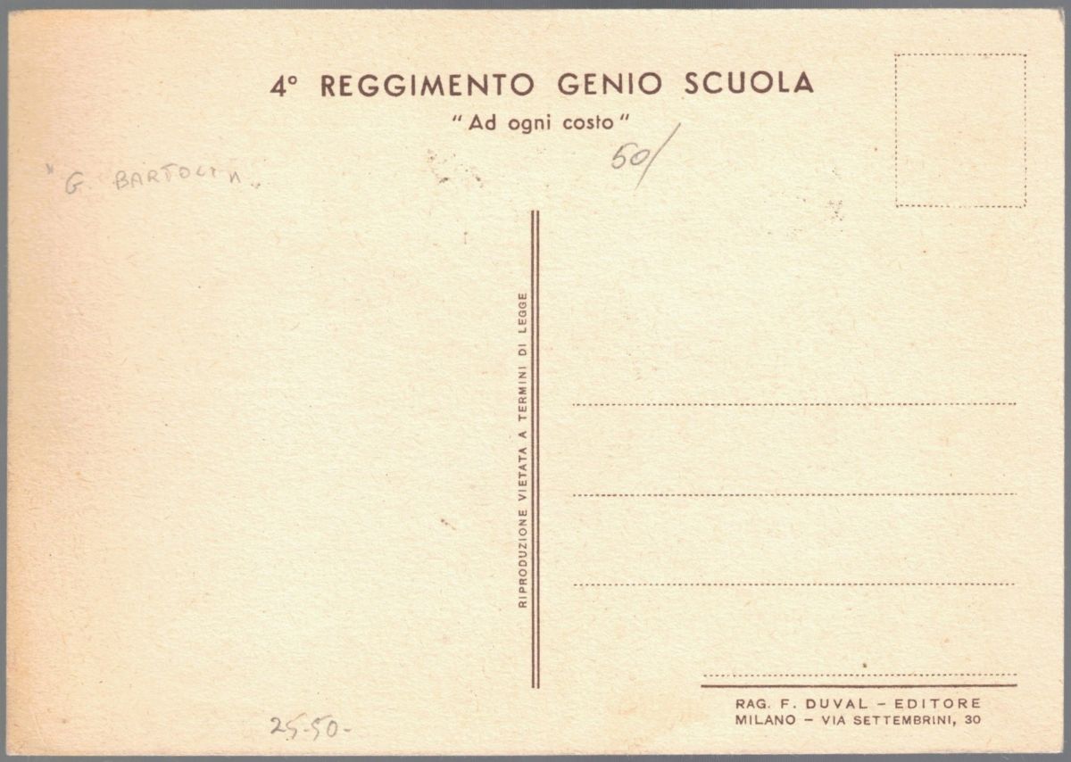 Cartolina Originale 4° Reggimento Genio Savoia Ad Ogni Costo