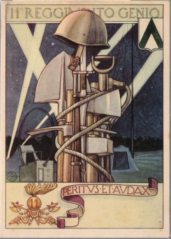 Original postcard 11th genius regiment "peritus et audax"