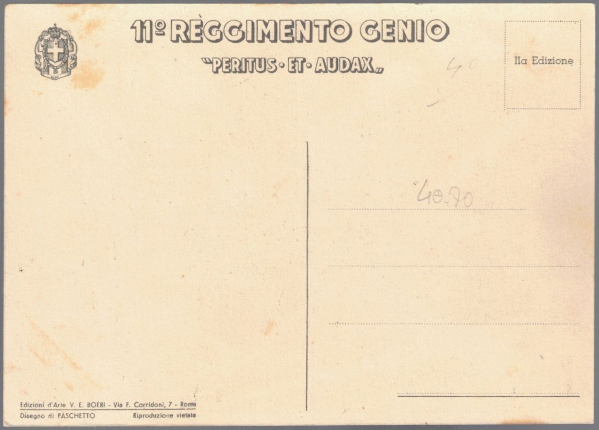 Cartolina Originale 11° Reggimento Genio "peritus Et Audax"