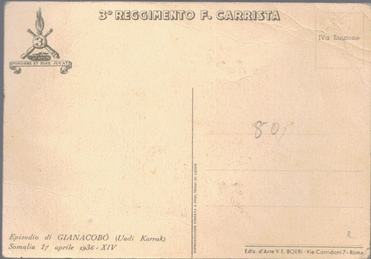 Cartolina originale 3° reggimento F. Carrista 1936