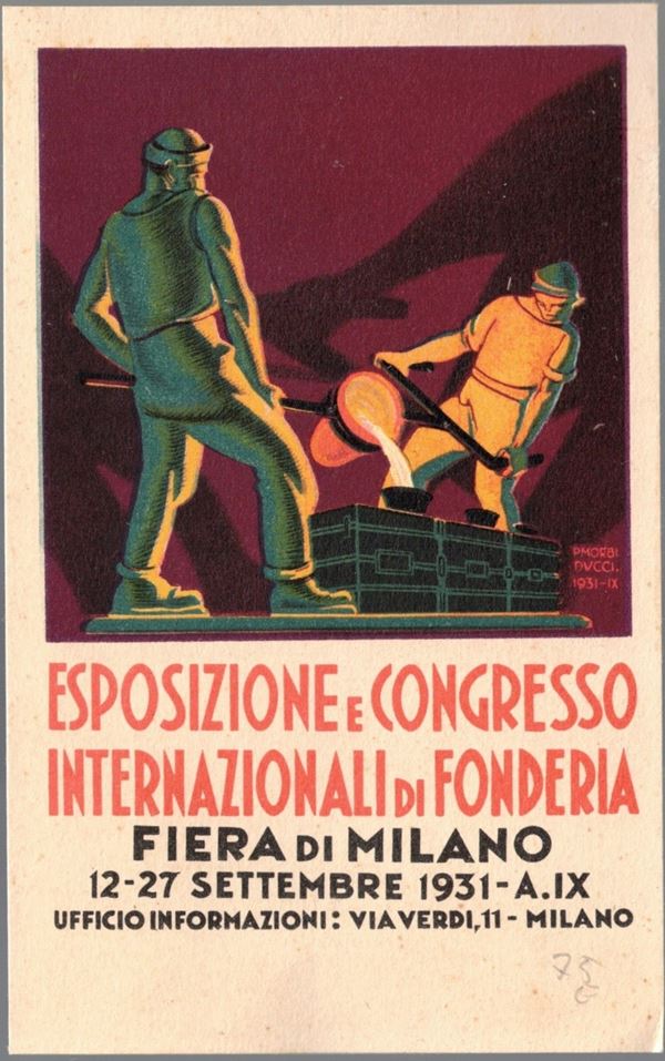 Cartolina originale esposizione e congresso internazionali di fonderia